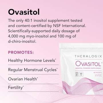 Theralogix Ovasitol Inositol Powder Packets - 90-Day Supply - Myo-Inositol & D-Chiro Inositol for Hormone Balance & Ovarian Function Support* - NSF Certified - 180 Packets