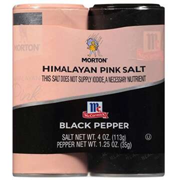 Morton Shaker Set - Himalayan Pink Salt (4 oz) & McCormick Ground Pepper (1.25 oz), for Cooking & Fi...