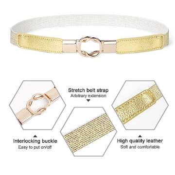WERFORU Women Skinny Belt for Dresses Retro Stretch Ladies Waist Belt Plus Size Set of 4 (Fits Waist 22"-29", e-black+brown+white+gold)