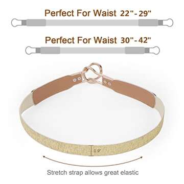 WERFORU Women Skinny Belt for Dresses Retro Stretch Ladies Waist Belt Plus Size Set of 4 (Fits Waist 22"-29", e-black+brown+white+gold)