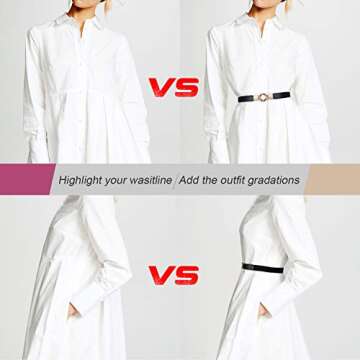 WERFORU Women Skinny Belt for Dresses Retro Stretch Ladies Waist Belt Plus Size Set of 4 (Fits Waist 22"-29", e-black+brown+white+gold)