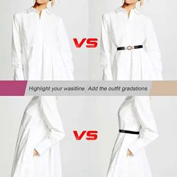 WERFORU Women Skinny Belt for Dresses Retro Stretch Ladies Waist Belt Plus Size Set of 4 (Fits Waist 22"-29", e-black+brown+white+gold)