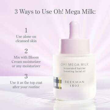 Beekman 1802 Oh Mega Milk Facial Oil - Hydrating Vitamin C & Niacinamide Serum - Repairs Skin Barrier & Reduces Dark Spots From Aging - Fragrance Free, Sensitive Skin Safe