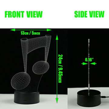 HIPIYA Music Note Night Light 16 Color LED 3D Illusion USB Remote Control Lamp Christmas Festival Present Birthday Gift for Teen Boy Girl Kid Guitar Musician Bedroom Room Decor (Note)