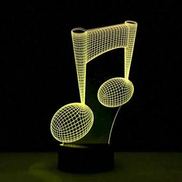 HIPIYA Music Note Night Light 16 Color LED 3D Illusion USB Remote Control Lamp Christmas Festival Present Birthday Gift for Teen Boy Girl Kid Guitar Musician Bedroom Room Decor (Note)