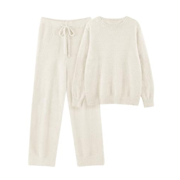 Uikue Fleece Pajama Set for Women Fuzzy Lounge Sets Winter Knitted Pj Loungewear Sleepwear 2 Piece S...
