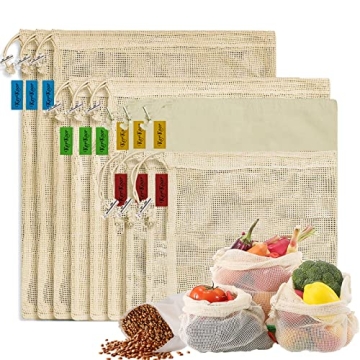 Reusable Produce Bags Grocery Washable - Cotton Organic Mesh Bags Muslin Bags with Drawstring Onion ...