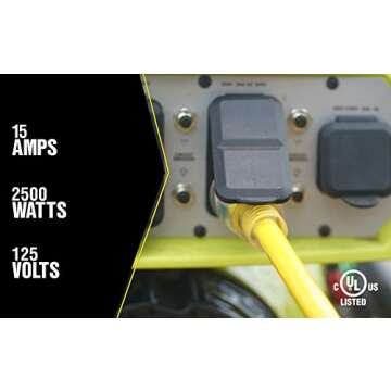 Yellow Jacket Extra Heavy Duty Extension Cord, 50Ft, 10 Gauge, 3 Conductor, Lighted End, Weather Resistant, SJTW, Yellow, 2991