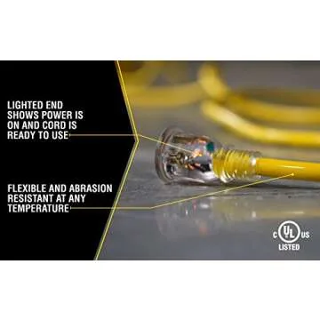 Yellow Jacket Extra Heavy Duty Extension Cord, 50Ft, 10 Gauge, 3 Conductor, Lighted End, Weather Resistant, SJTW, Yellow, 2991