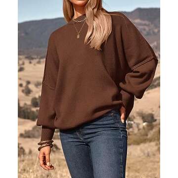 PRETTYGARDEN Spring Fashion for Women 2025 Cute Chunky Sweaters Ribbed Knit Loose Fit Pullover Tops Warm Winter Clothing(Solid Brown,X-Large)