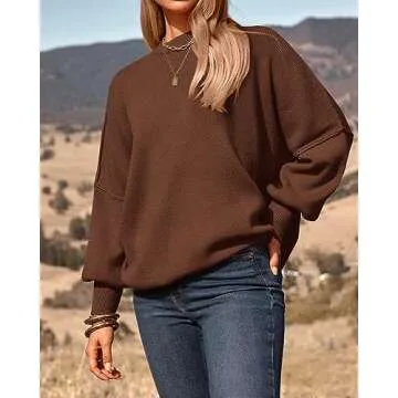 PRETTYGARDEN Spring Fashion for Women 2025 Cute Chunky Sweaters Ribbed Knit Loose Fit Pullover Tops Warm Winter Clothing(Solid Brown,X-Large)