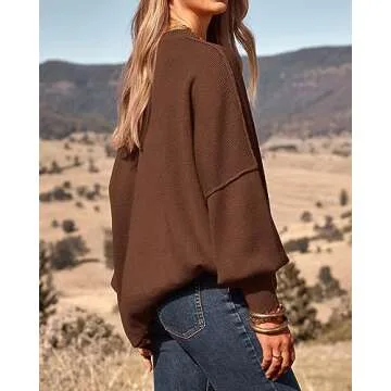 PRETTYGARDEN Spring Fashion for Women 2025 Cute Chunky Sweaters Ribbed Knit Loose Fit Pullover Tops Warm Winter Clothing(Solid Brown,X-Large)