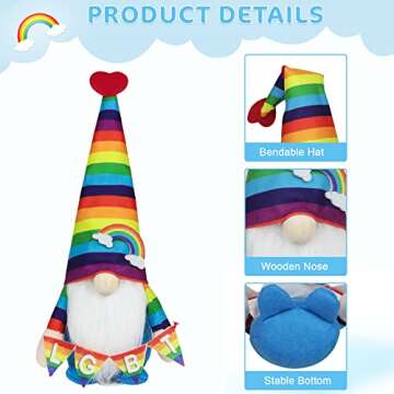 Pride Gnome Decorations - 2PCS Pride Rainbow Gnomes Plush Holding Love Flag LGBT Sign for Home Table Tiered Tray Party Decor Supplies Gifts