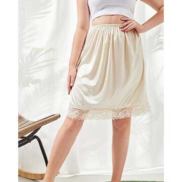 Zhanmai 3 Pieces Half Slips for Under Dresses Skirt Extenders Skirt Womens Half Slip Satin Anti Static Lace Long Underskirt (Black, White, Nude, M Size)