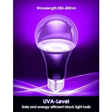 Black Light Bulbs 4 Pack, A19 LED Black Light Bulbs for Glow in The Dark 9W (100W Equivalent) E26 Base, Black Lights Party, Fluorescent Poster, Body Paint,Neon Glow