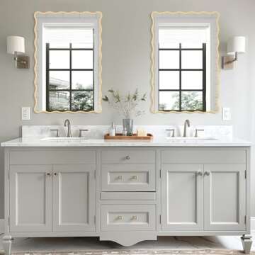 FUWU HOME Gold Wavy Bathroom Mirror 20" x 30" Rectangle Scalloped Mirror for Wall Decor, Bathroom Va...