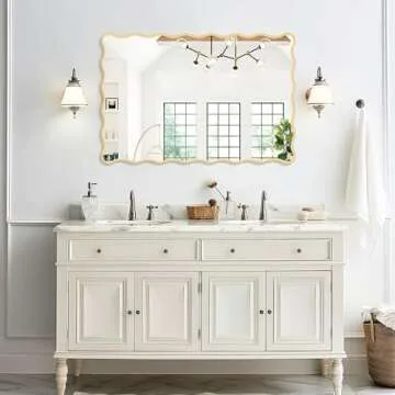 FUWU HOME Gold Wavy Bathroom Mirror 20" x 30" Rectangle Scalloped Mirror for Wall Decor, Bathroom Vanity, Bedroom, Living Room, Entryway