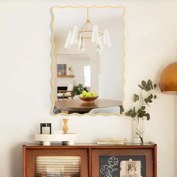 FUWU HOME Gold Wavy Bathroom Mirror 20" x 30" Rectangle Scalloped Mirror for Wall Decor, Bathroom Vanity, Bedroom, Living Room, Entryway