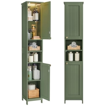 VASAGLE Tall Bathroom Cabinet with Door Lights and Shelves
