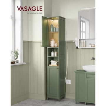VASAGLE Tall Bathroom Cabinet with Door Lights and Shelves
