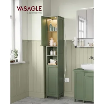 VASAGLE Tall Bathroom Cabinet with Door Lights and Shelves