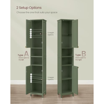 VASAGLE Tall Bathroom Cabinet with Door Lights and Shelves