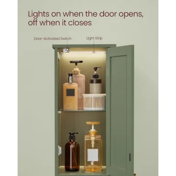 VASAGLE Tall Bathroom Cabinet with Door Lights and Shelves