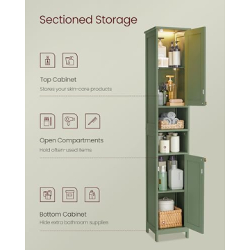 VASAGLE Tall Bathroom Cabinet with Door Lights and Shelves