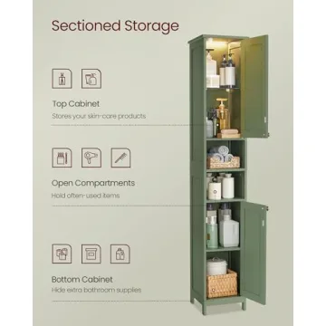 VASAGLE Tall Bathroom Cabinet with Door Lights and Shelves