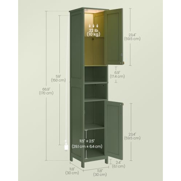 VASAGLE Tall Bathroom Cabinet with Door Lights and Shelves