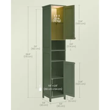 VASAGLE Tall Bathroom Cabinet with Door Lights and Shelves