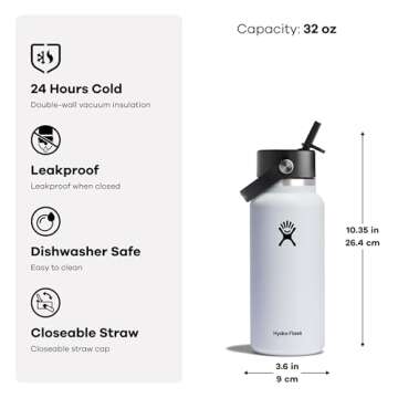Hydro Flask Wide Flex Straw Cap White 32 Oz