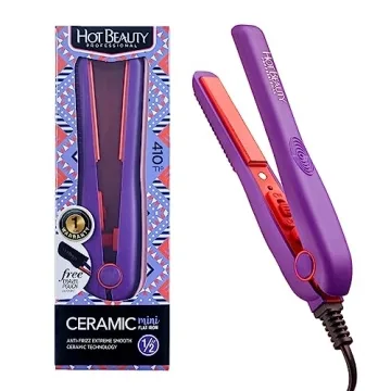 Hot Beauty Professional Ceramic Mini Flat Iron 1/2", Anti-Frizz, Fast Heating, Versatile Styling for...