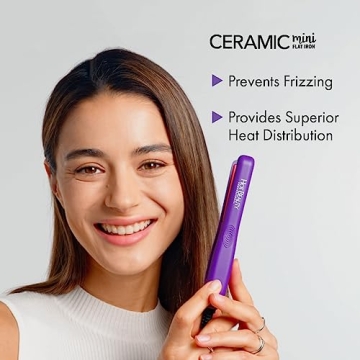 Hot Beauty Professional Ceramic Mini Flat Iron 1/2", Anti-Frizz, Fast Heating, Versatile Styling for Curly & Straight Hair, Ideal for Traveling with Travel Pouch (Violet)