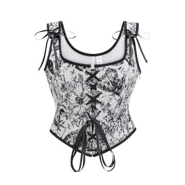 NZFXYF Vintage Floral Embroidered Camisole, Corset Vest Top for Women, Black (grey, XXL)