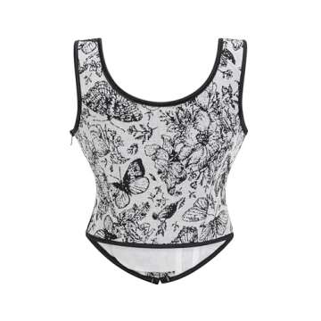 NZFXYF Vintage Floral Embroidered Camisole, Corset Vest Top for Women, Black (grey, XXL)
