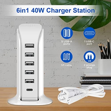 Upoy 40W 5-Port Charging Station for All Devices