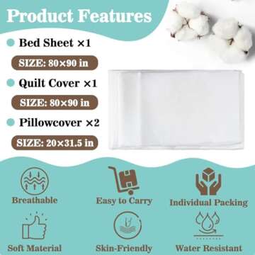 MAQIHAN Travel Bed Set - 4Pcs Disposable Bedding Set 1Bed Sheet 1Quilt Cover 2Pillowcover Breathable Bedding Sheets Portable for Camping Travel & Hotel