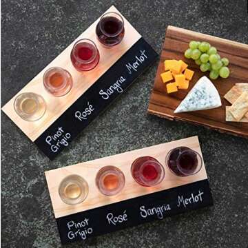 D'Eco Wine Tasting Flight Sampler Boards (2 Pack)- Set Includes Eight 6 oz Decanter Glasses & 2 Wood...