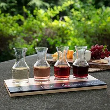 D'Eco Wine Tasting Flight Sampler Boards (2 Pack)- Set Includes Eight 6 oz Decanter Glasses & 2 Wood Paddles w Chalkboards- Great for Wine Taste Testing & Brunch- Wedding Gift Idea
