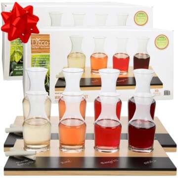 D'Eco Wine Tasting Flight Sampler Boards (2 Pack)- Set Includes Eight 6 oz Decanter Glasses & 2 Wood Paddles w Chalkboards- Great for Wine Taste Testing & Brunch- Wedding Gift Idea