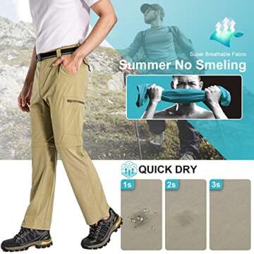 Mens Hiking Pants Convertible Quick Dry Lightweight Outdoor