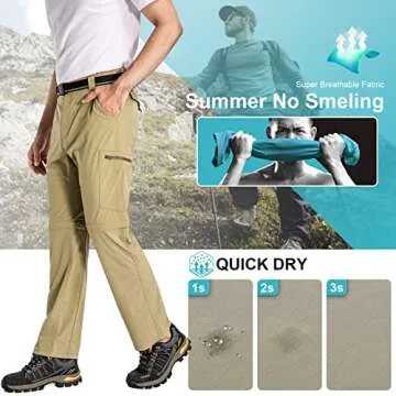 Mens Hiking Pants Convertible Quick Dry Lightweight Outdoor
