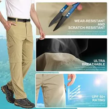Mens Hiking Pants Convertible Quick Dry Lightweight Outdoor