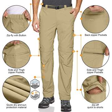 Mens Hiking Pants Convertible Quick Dry Lightweight Outdoor