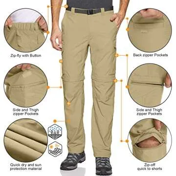 Mens Hiking Pants Convertible Quick Dry Lightweight Outdoor
