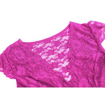 Women's Plus Size Chemise Floral Lace Lingerie Bodysuit Mesh Babydoll Sleepwear (R007,Rose, 4X-Large)