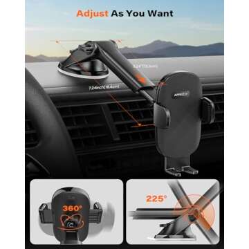 APPS2Car Car Phone Holder Mount, Dashboard/Windshield/Cell Phone Holder for Car, Compatible with iPhone, Samsung, All Phones,Black