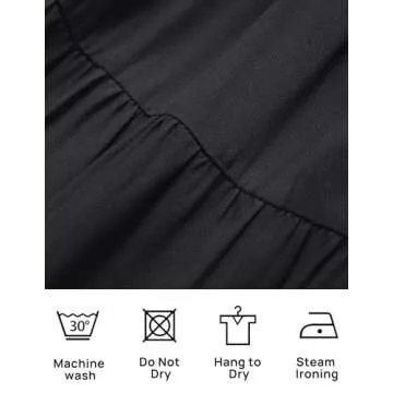 ZESICA Women's 2024 Summer Casual Flutter Short Sleeve Crew Neck Smocked Elastic Waist Tiered Midi Dress,AllBlack,Small