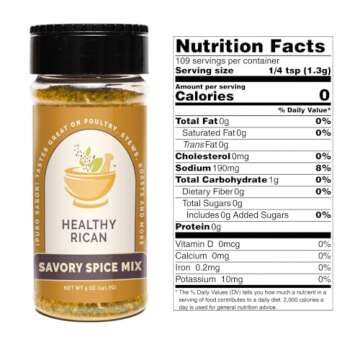 Healthy Rican Savory Herb Seasoning Mixe Non GMO No MSG Preservatives Artificial Flavors Gluten Free Diabetes Low Sodium Keto Friendly Whole 30 Approved (Savory Spice Mix)